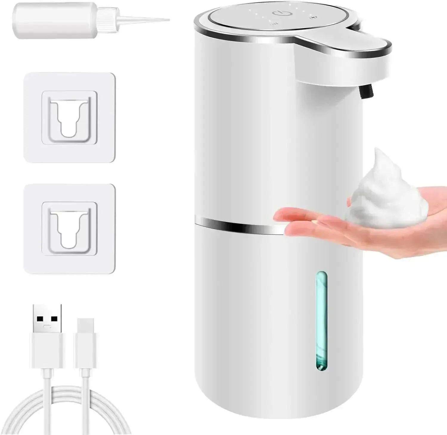 Distributeur automatique de savon moussant sans contact, 380 ml, rechargeable par USB, électrique, 4 niveaux réglables, pour la maison 7