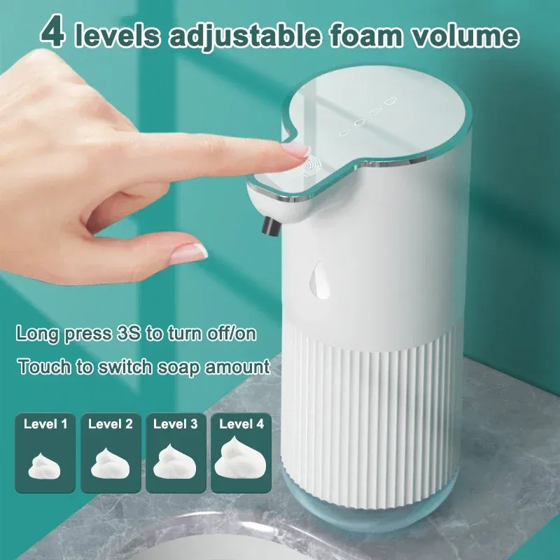 Distributeur automatique de savon moussant sans contact, 380 ml, rechargeable par USB, électrique, 4 niveaux réglables, pour la maison 12