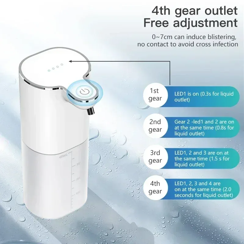 Distributeur automatique de savon moussant sans contact, 380 ml, rechargeable par USB, électrique, 4 niveaux réglables, pour la maison 11