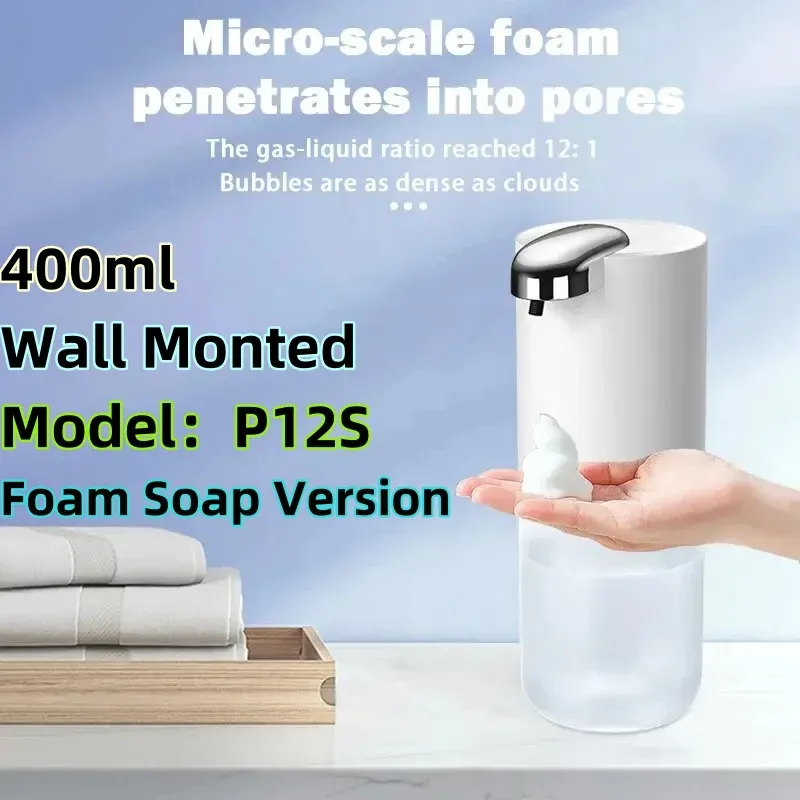Distributeur automatique de savon moussant sans contact, 380 ml, rechargeable par USB, électrique, 4 niveaux réglables, pour la maison 9