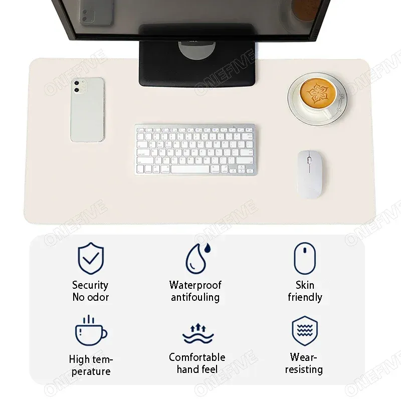 Grand tapis de bureau en PU étanche, protège-bureau pour souris et clavier 4