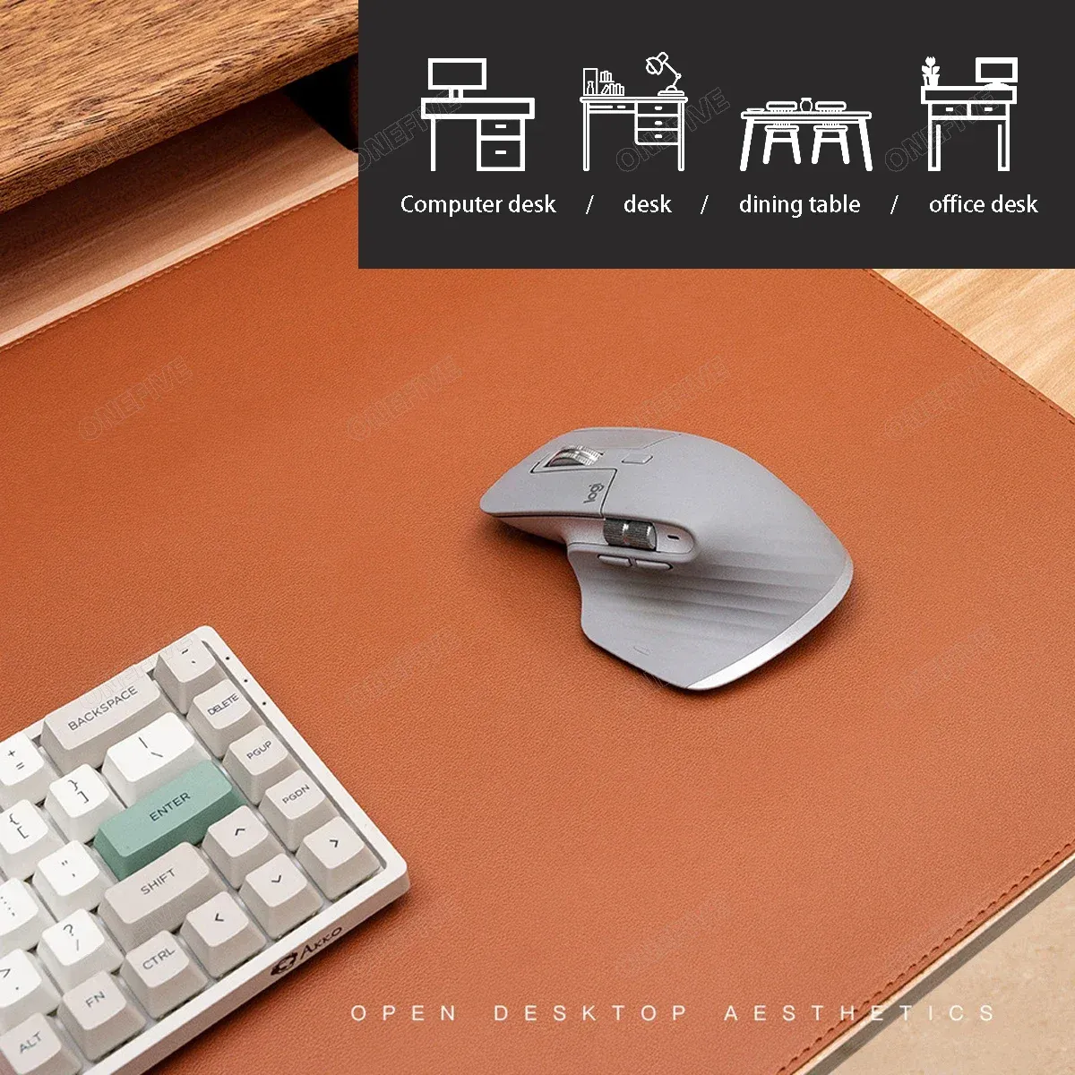 Grand tapis de bureau en PU étanche, protège-bureau pour souris et clavier 6