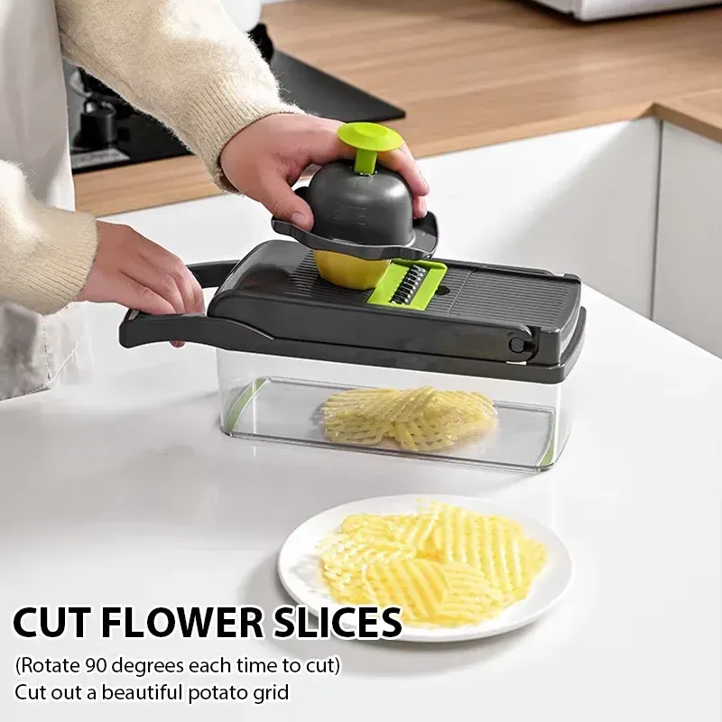 Hachoir à aliments 5 en 1 pour trancheurs, coupe-dés et râpes manuelles, hachoir à légumes multifonctionnel, ustensile de cuisine 3