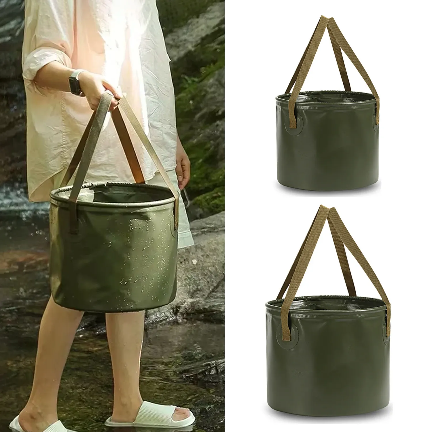 Seau pliable multifonctionnel 10 L / 20 L, bassin portable étanche pour le camping et le plein air 7