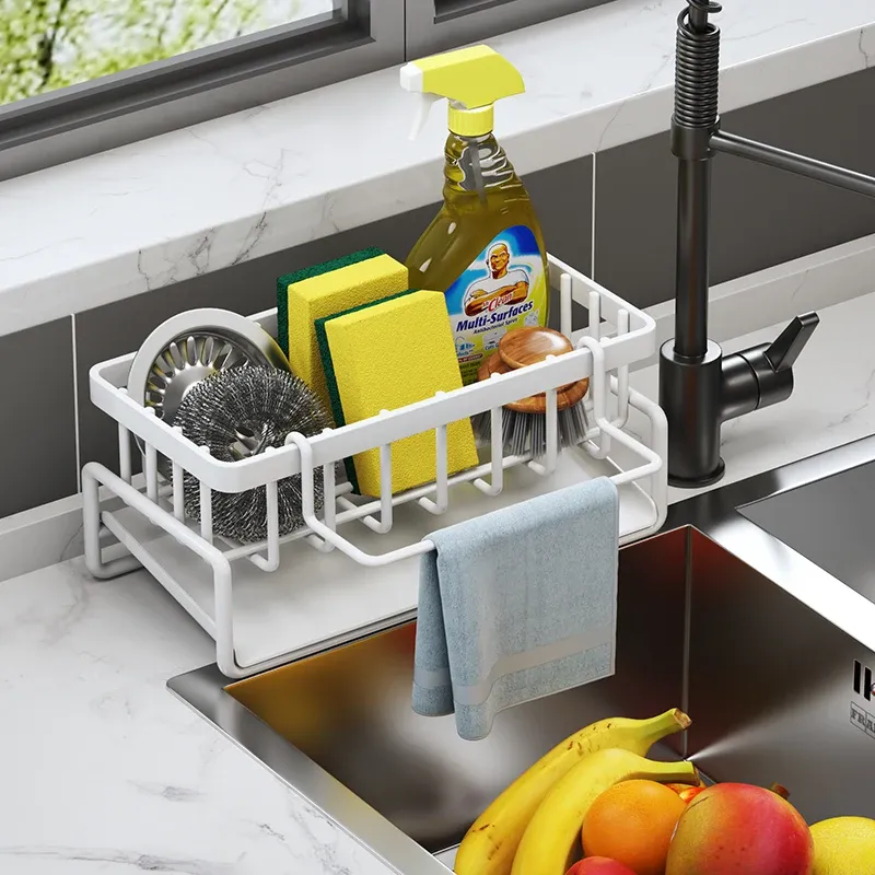 Étagère de rangement pour épices avec égouttoir, à fixer sur robinet 5