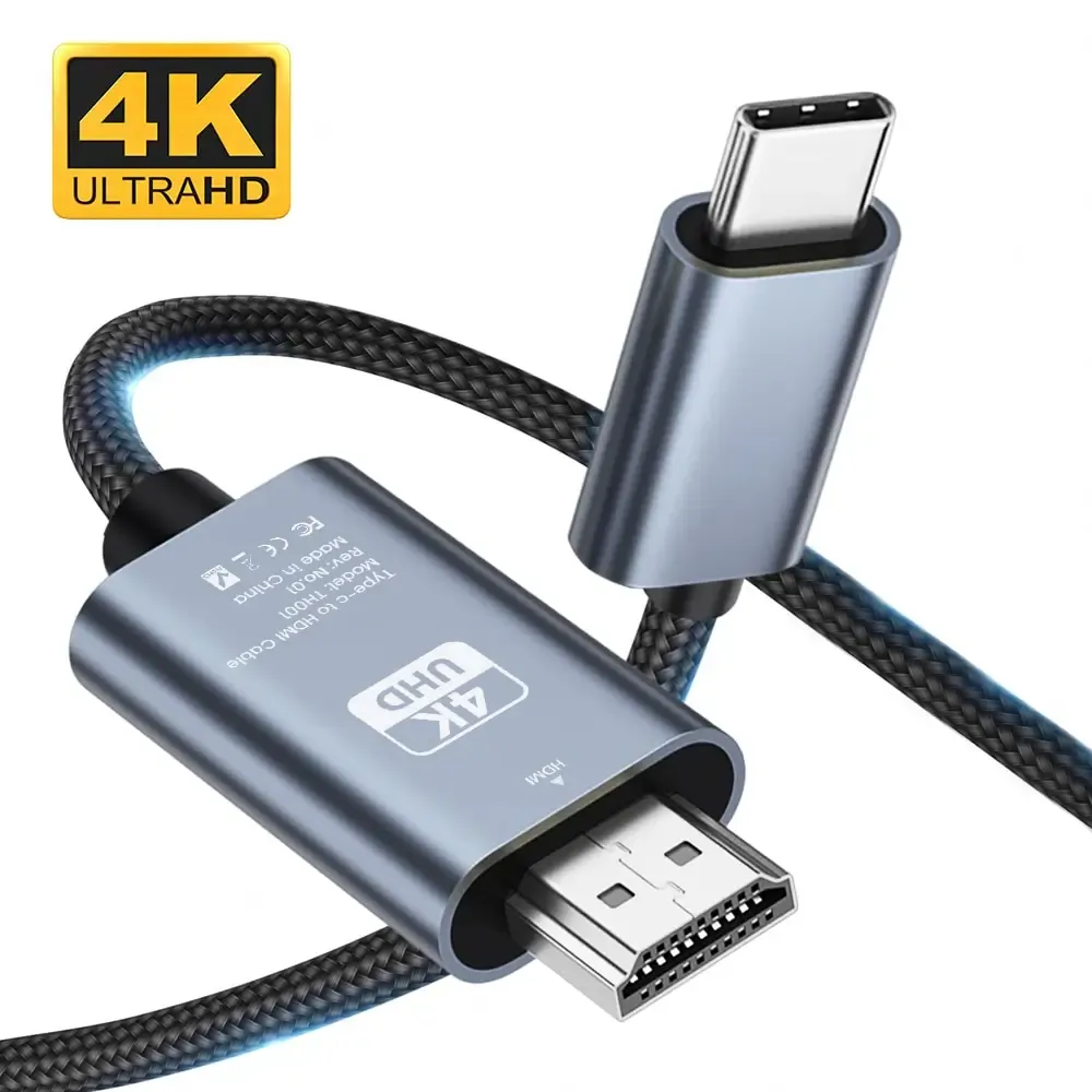 NIERBO Câble adaptateur USB-C vers HDMI tressé 4K 60 Hz, 2 m, compatible MacBook, Pixel, iPad et Dell 7
