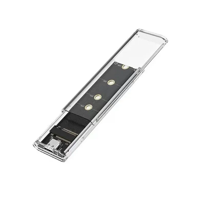 Boîtier SSD M.2 NVMe PCIe NGFF et SATA double protocole, transparent, USB Type-C, boîtier externe transparent pour disque SSD M.2 5