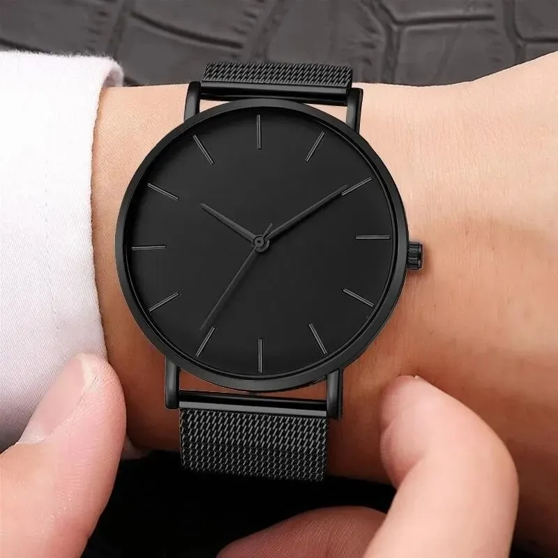Montre minimaliste pour homme, ultra fine, élégante, à quartz, bracelet en maille d'acier inoxydable 2