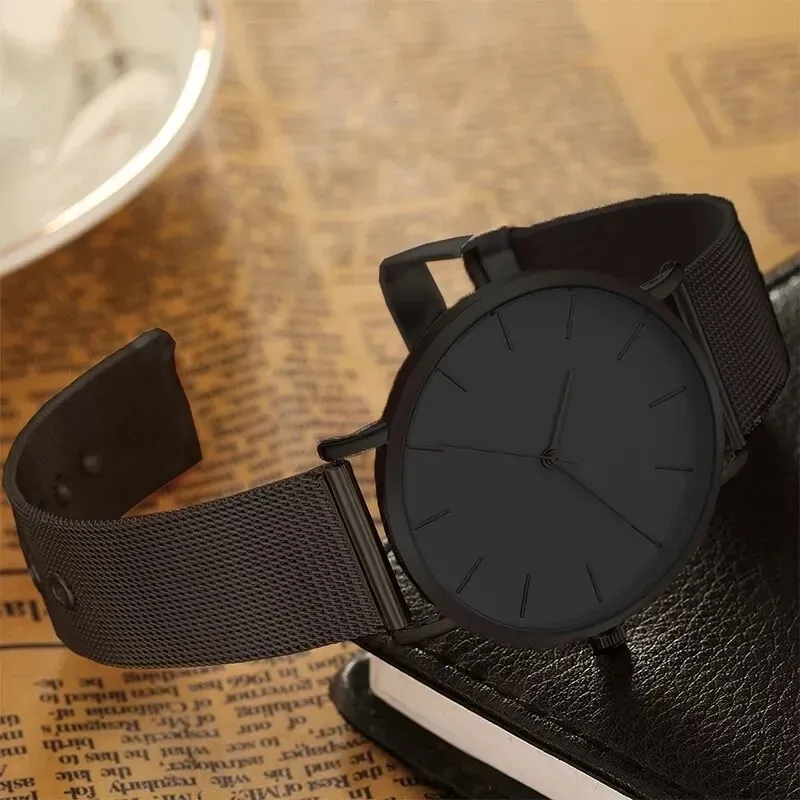 Montre minimaliste pour homme, ultra fine, élégante, à quartz, bracelet en maille d'acier inoxydable 5