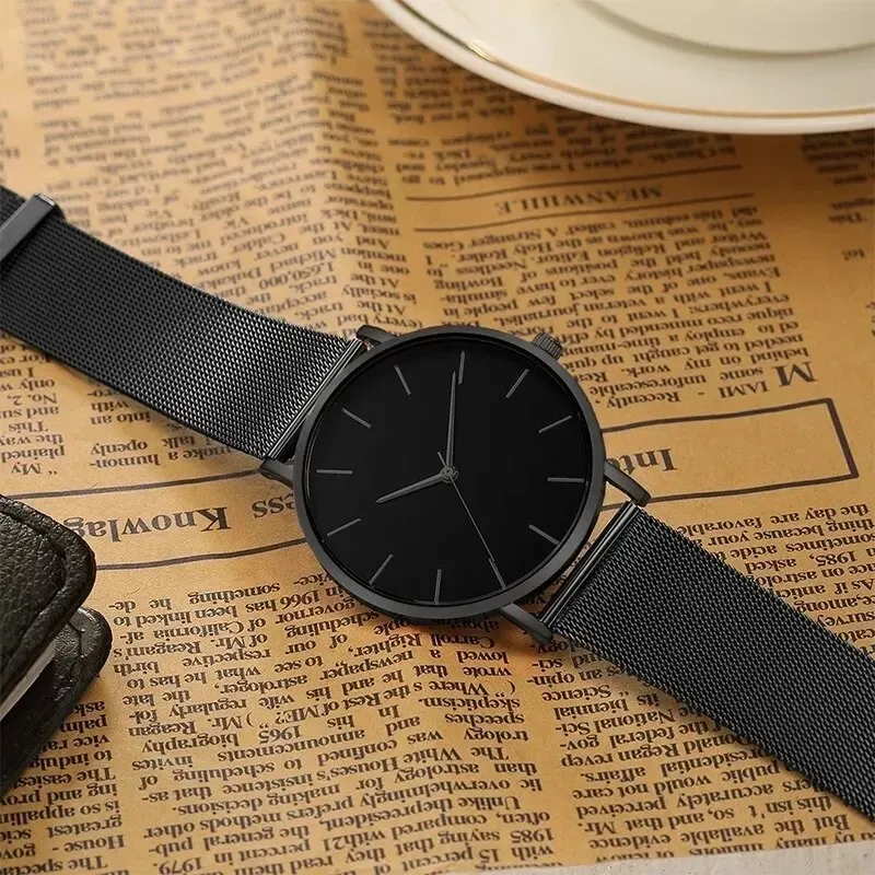 Montre minimaliste pour homme, ultra fine, élégante, à quartz, bracelet en maille d'acier inoxydable 6
