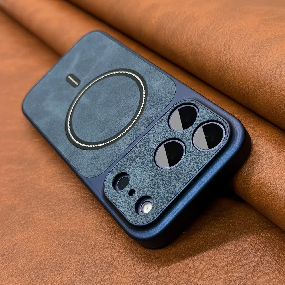 Étui de téléphone magnétique en similicuir mat de luxe pour iPhone 13, 14, 15, 16, 17, 17 Air, Pro et Pro Max, compatible recharge sans fil MagSafe 11