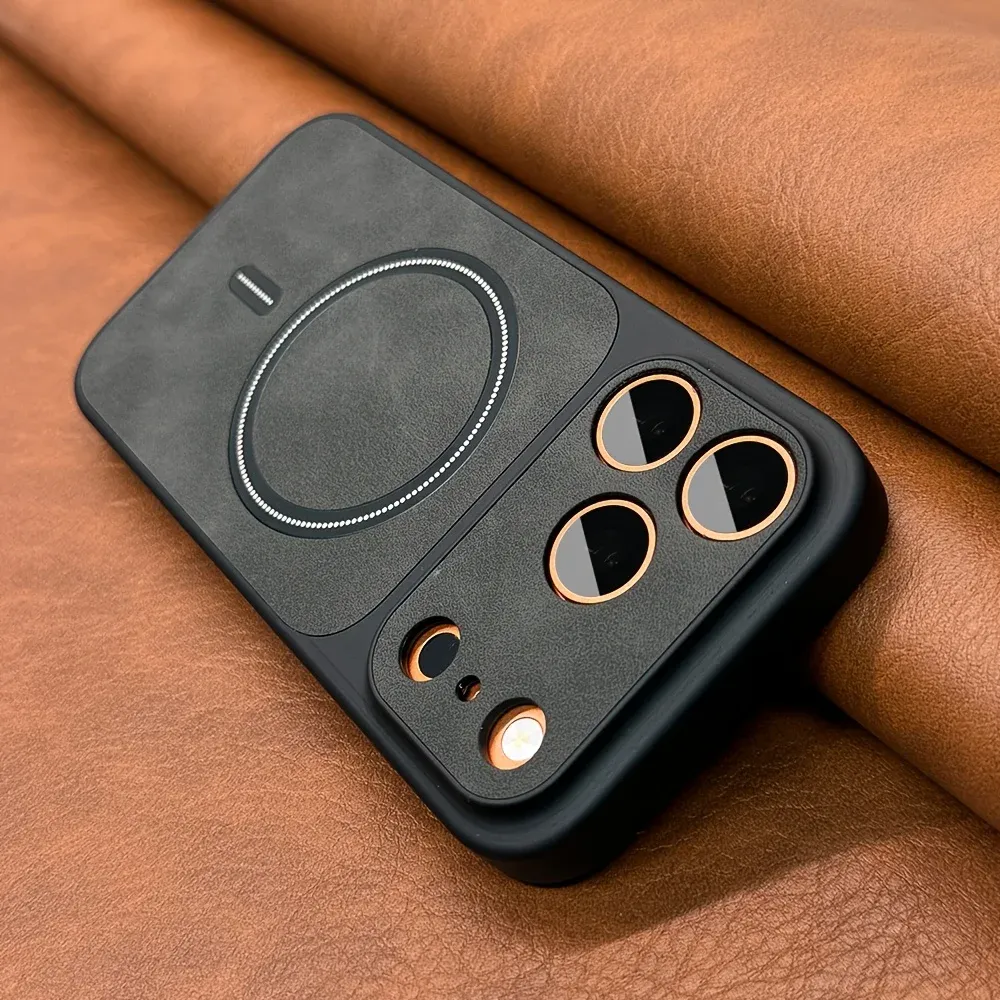 Étui de téléphone magnétique en similicuir mat de luxe pour iPhone 13, 14, 15, 16, 17, 17 Air, Pro et Pro Max, compatible recharge sans fil MagSafe 9