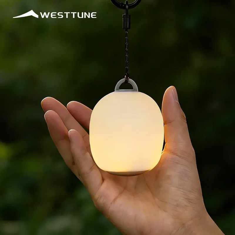 Lanterne de camping LED rechargeable WESTTUNE, légère, idéale pour l'escalade et la randonnée, lampe en silicone à intensité variable pour l'extérieur, ambiance confortable