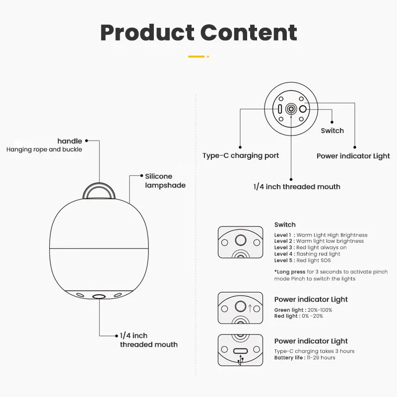 Lanterne de camping LED rechargeable WESTTUNE, légère, idéale pour l'escalade et la randonnée, lampe en silicone à intensité variable pour l'extérieur, ambiance confortable 4