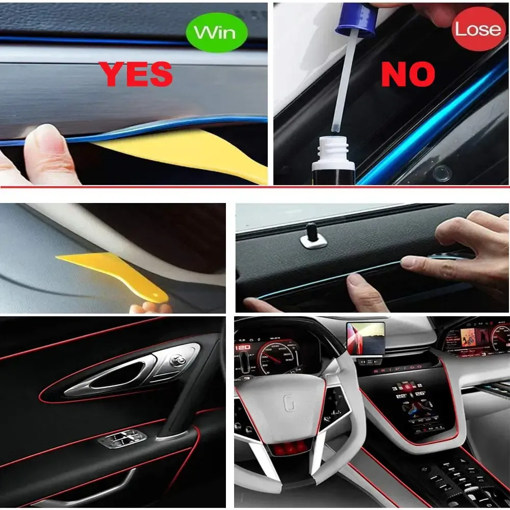 Bande lumineuse LED néon pour habitacle de voiture, 5 m, câblage EL, lampe décorative flexible pour bricolage automobile, éclairage d'ambiance USB 6