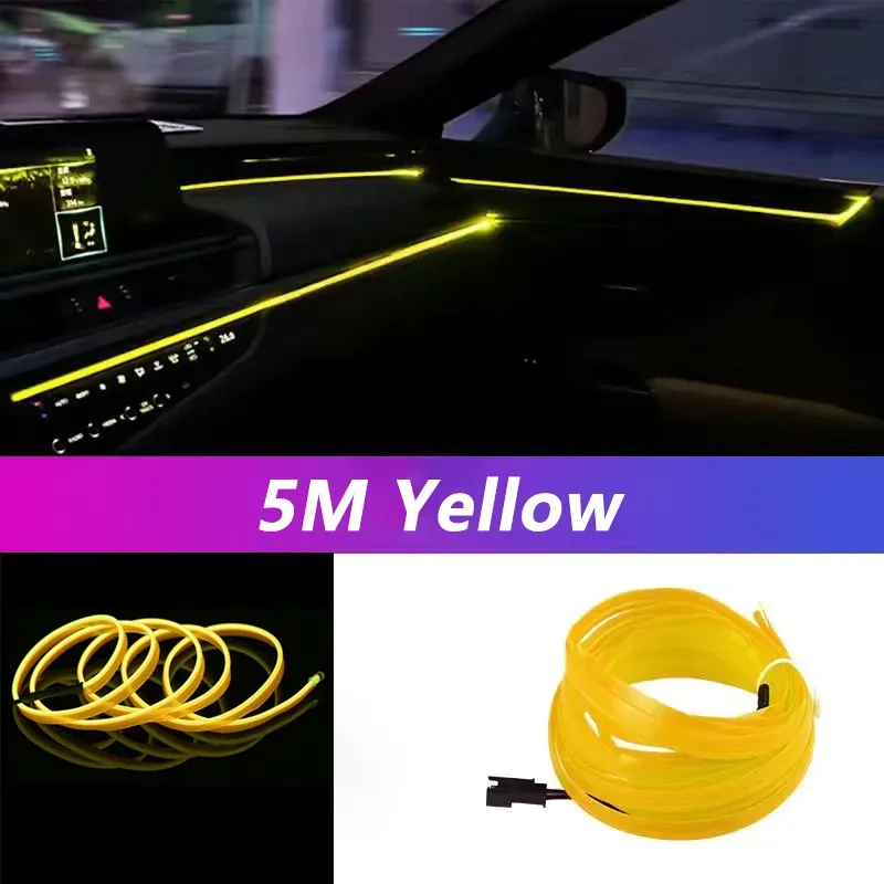 Bande lumineuse LED néon pour habitacle de voiture, 5 m, câblage EL, lampe décorative flexible pour bricolage automobile, éclairage d'ambiance USB 9