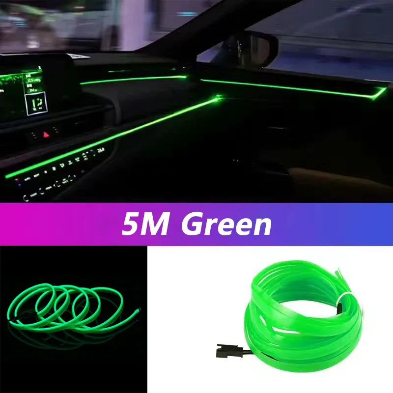 Bande lumineuse LED néon pour habitacle de voiture, 5 m, câblage EL, lampe décorative flexible pour bricolage automobile, éclairage d'ambiance USB 8