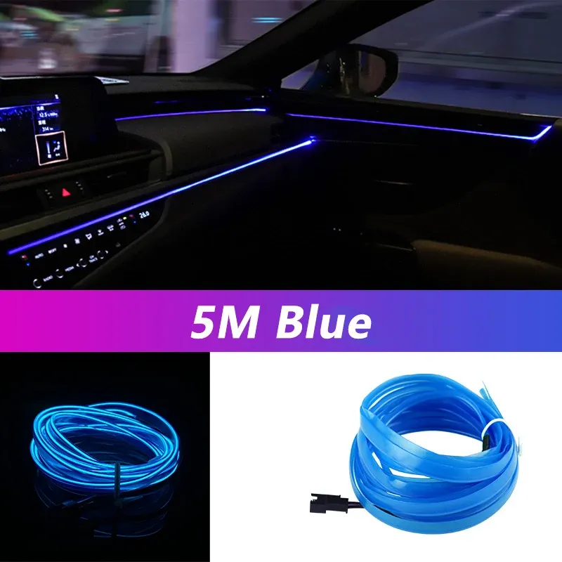 Bande lumineuse LED néon pour habitacle de voiture, 5 m, câblage EL, lampe décorative flexible pour bricolage automobile, éclairage d'ambiance USB 13