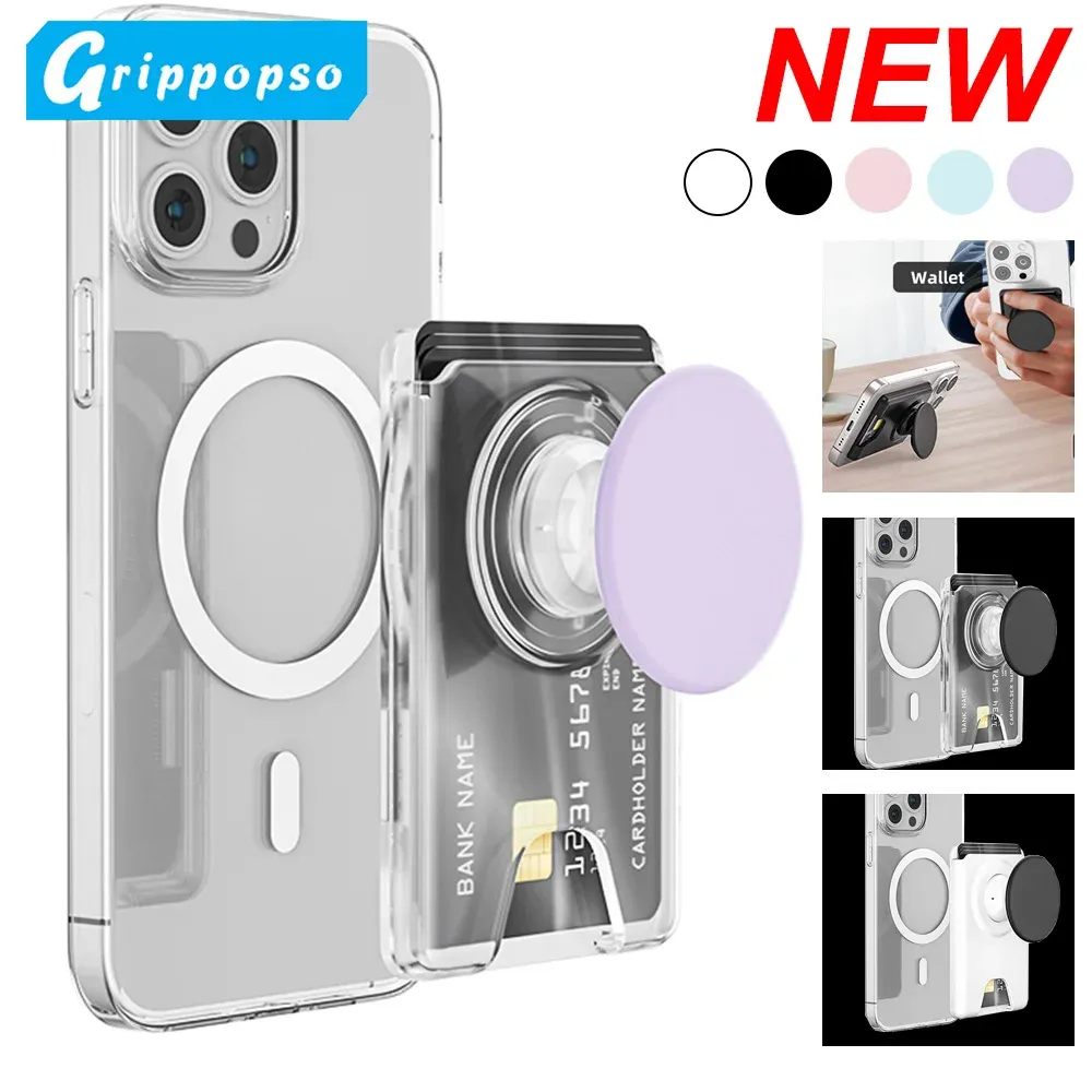 Portefeuille magnétique universel avec poignée extensible pour téléphone, porte-cartes solide compatible iPhone et Samsung 1