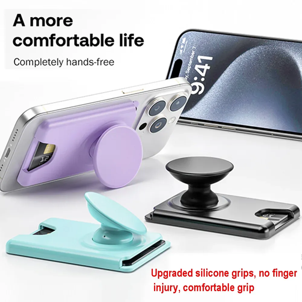 Portefeuille magnétique universel avec poignée extensible pour téléphone, porte-cartes solide compatible iPhone et Samsung 2
