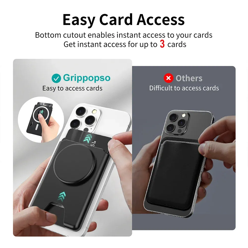 Portefeuille magnétique universel avec poignée extensible pour téléphone, porte-cartes solide compatible iPhone et Samsung 4