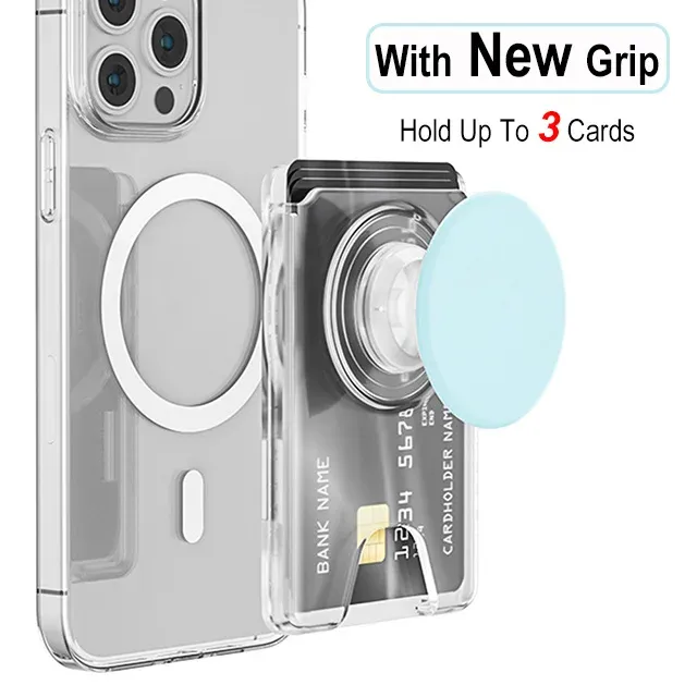 Portefeuille magnétique universel avec poignée extensible pour téléphone, porte-cartes solide compatible iPhone et Samsung 17