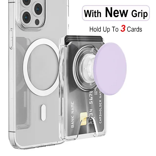 Portefeuille magnétique universel avec poignée extensible pour téléphone, porte-cartes solide compatible iPhone et Samsung 15
