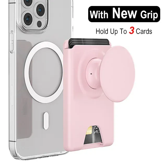 Portefeuille magnétique universel avec poignée extensible pour téléphone, porte-cartes solide compatible iPhone et Samsung 7