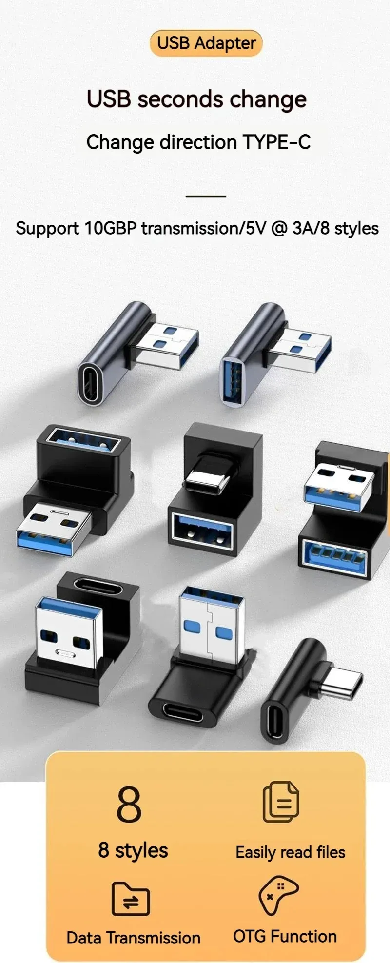 Adaptateur USB-C OTG universel, vue de présentation
