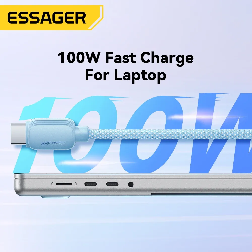 Câble USB-C vers USB-C Essager 5A PD 100W, charge rapide, câble de données pour MacBook Pro, Samsung, Xiaomi, Huawei, longueur 3 m 2