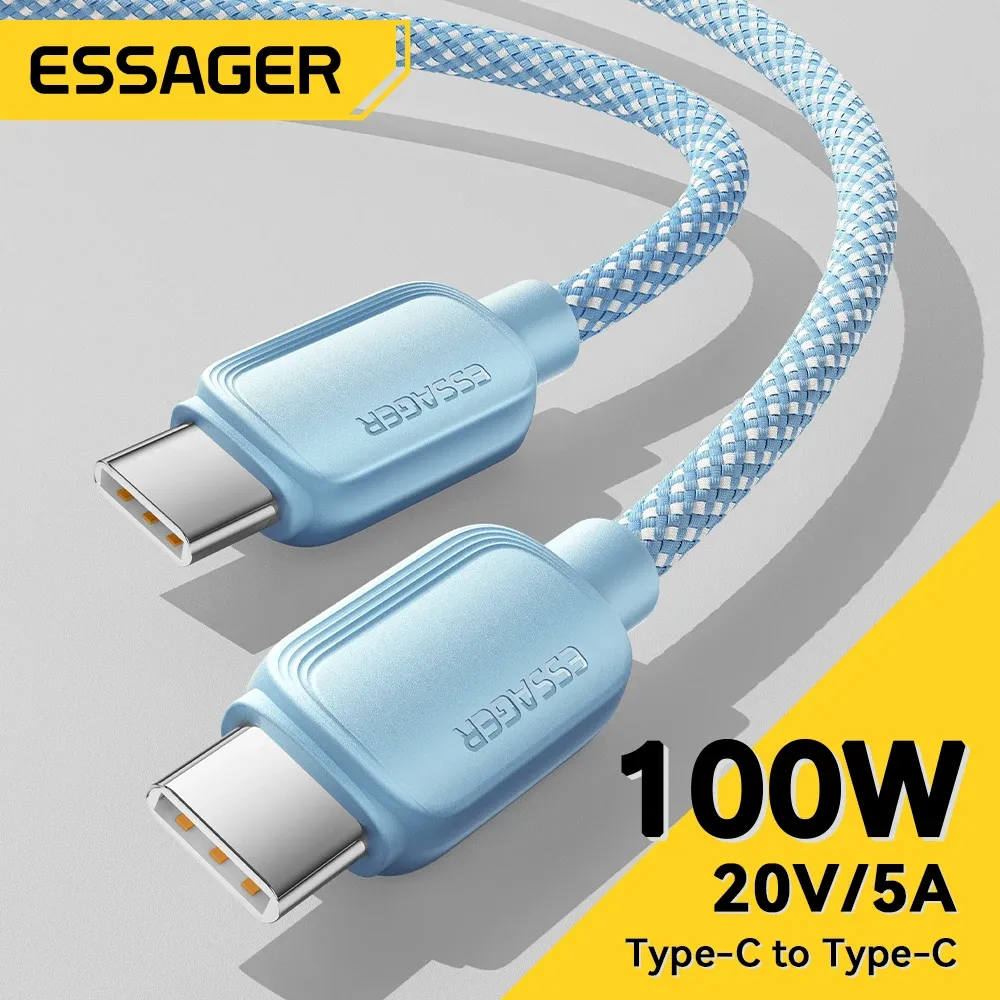Câble USB-C vers USB-C Essager 5A PD 100W, charge rapide, câble de données pour MacBook Pro, Samsung, Xiaomi, Huawei, longueur 3 m