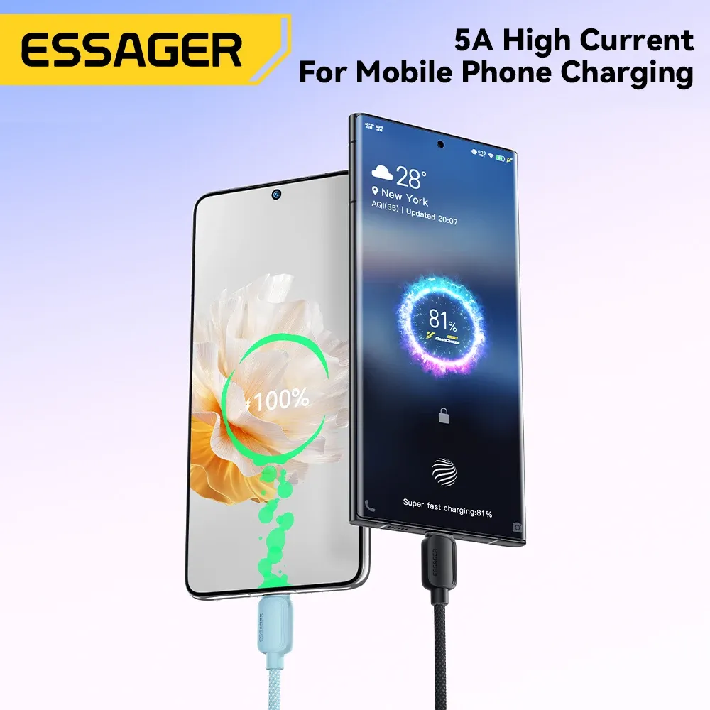 Câble USB-C vers USB-C Essager 5A PD 100W, charge rapide, câble de données pour MacBook Pro, Samsung, Xiaomi, Huawei, longueur 3 m 3