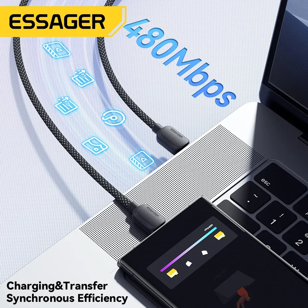 Câble USB-C vers USB-C Essager 5A PD 100W, charge rapide, câble de données pour MacBook Pro, Samsung, Xiaomi, Huawei, longueur 3 m 6