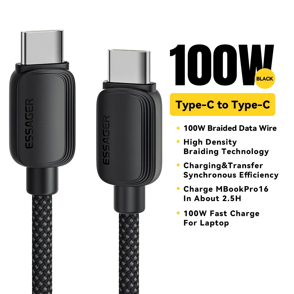 Câble USB-C vers USB-C Essager 5A PD 100W, charge rapide, câble de données pour MacBook Pro, Samsung, Xiaomi, Huawei, longueur 3 m 7