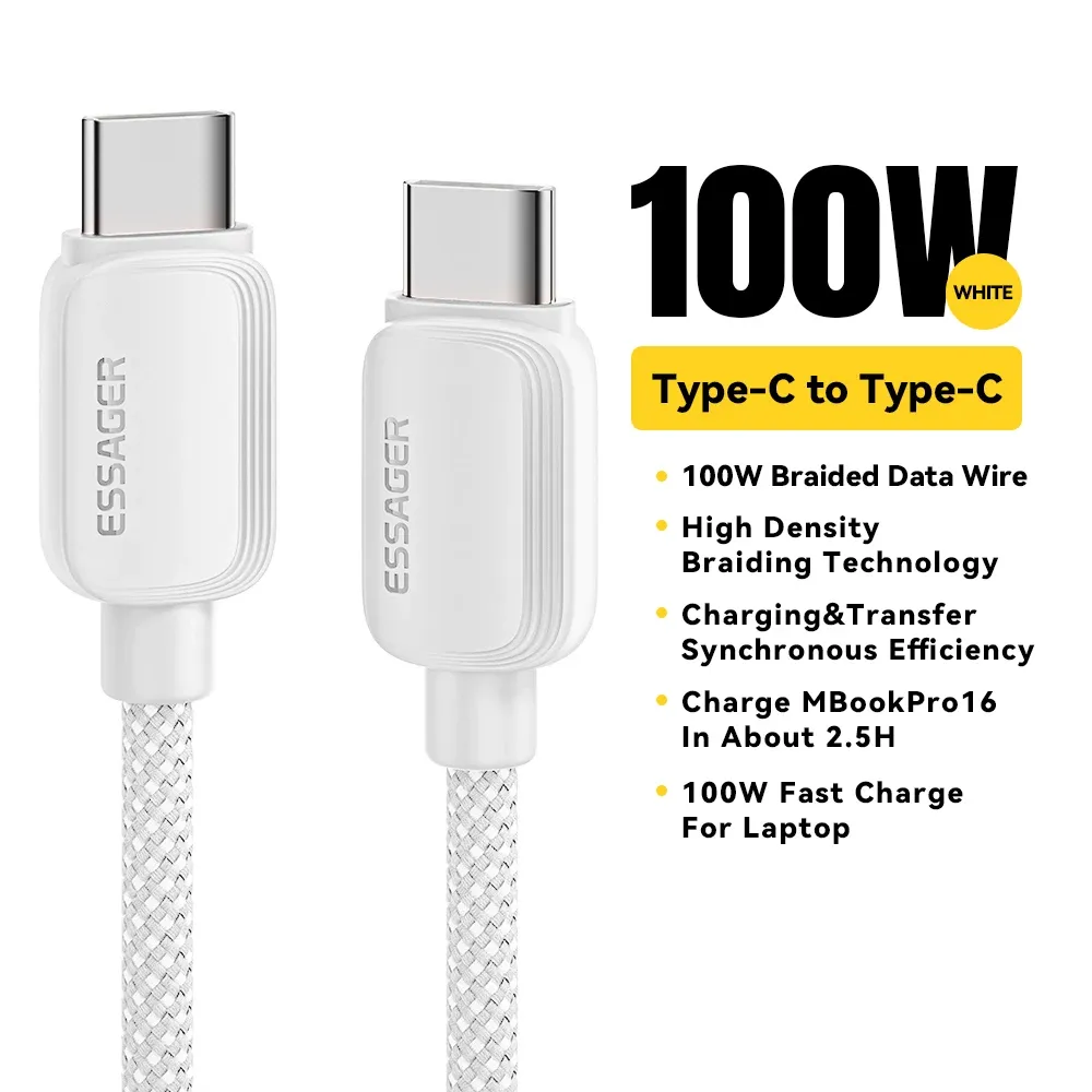 Câble USB-C vers USB-C Essager 5A PD 100W, charge rapide, câble de données pour MacBook Pro, Samsung, Xiaomi, Huawei, longueur 3 m 8