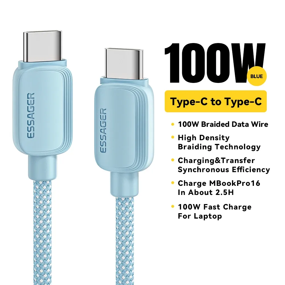 Câble USB-C vers USB-C Essager 5A PD 100W, charge rapide, câble de données pour MacBook Pro, Samsung, Xiaomi, Huawei, longueur 3 m 9