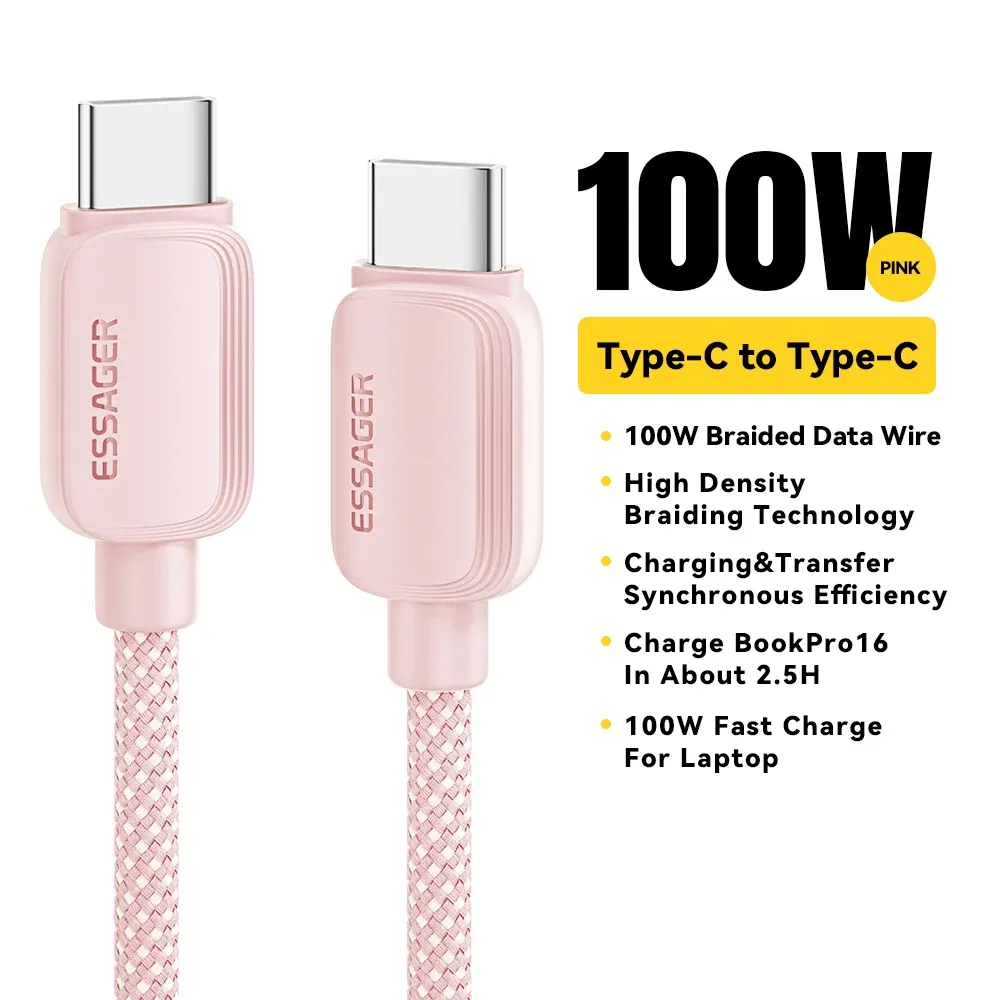 Câble USB-C vers USB-C Essager 5A PD 100W, charge rapide, câble de données pour MacBook Pro, Samsung, Xiaomi, Huawei, longueur 3 m 10