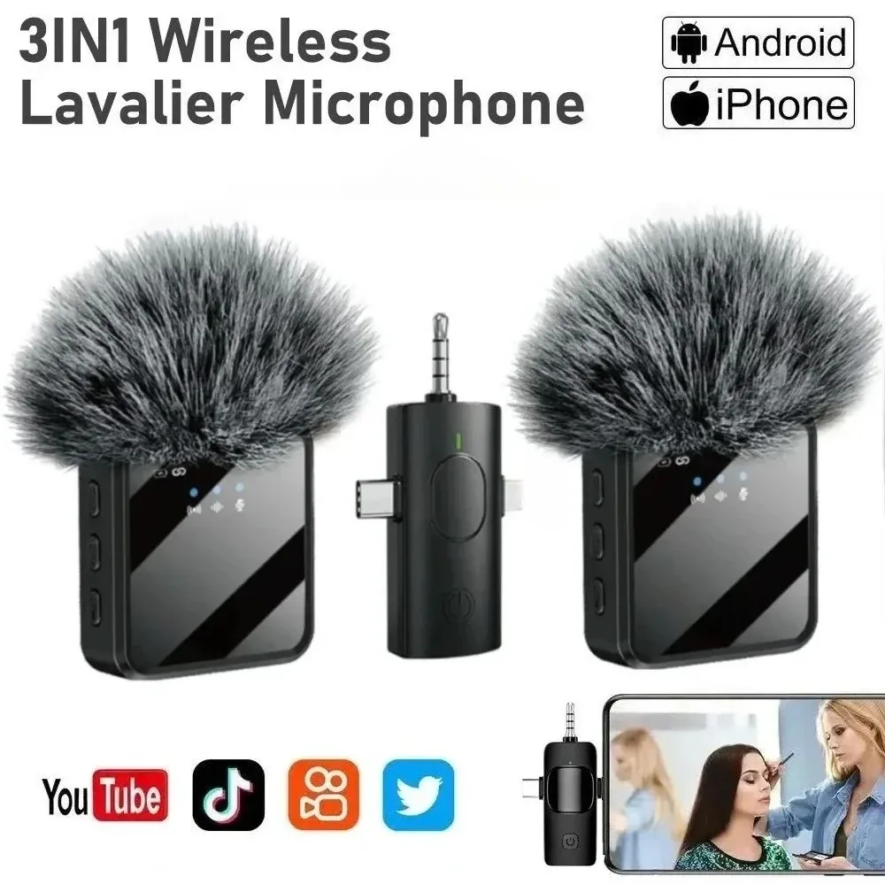 Microphone cravate sans fil 3 en 1 et ses accessoires