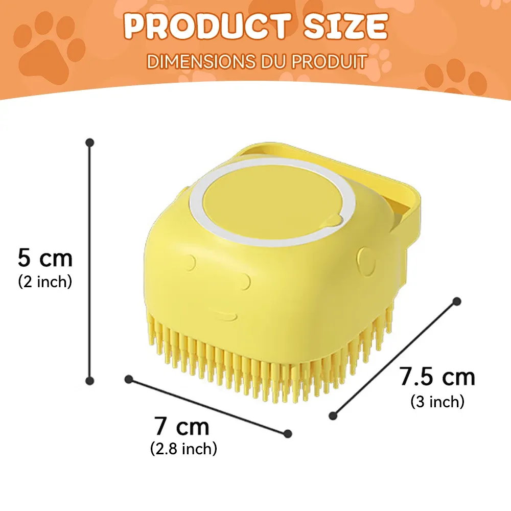 Brosse de bain en silicone souple pour animaux de compagnie, avec distributeur de shampoing, poils en caoutchouc massants, outil de toilettage pour chiens et chats 2