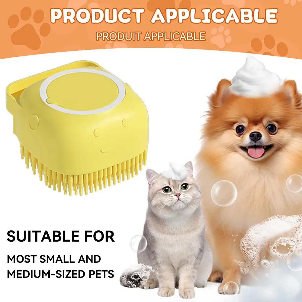 Brosse de bain en silicone souple pour animaux de compagnie, avec distributeur de shampoing, poils en caoutchouc massants, outil de toilettage pour chiens et chats 5