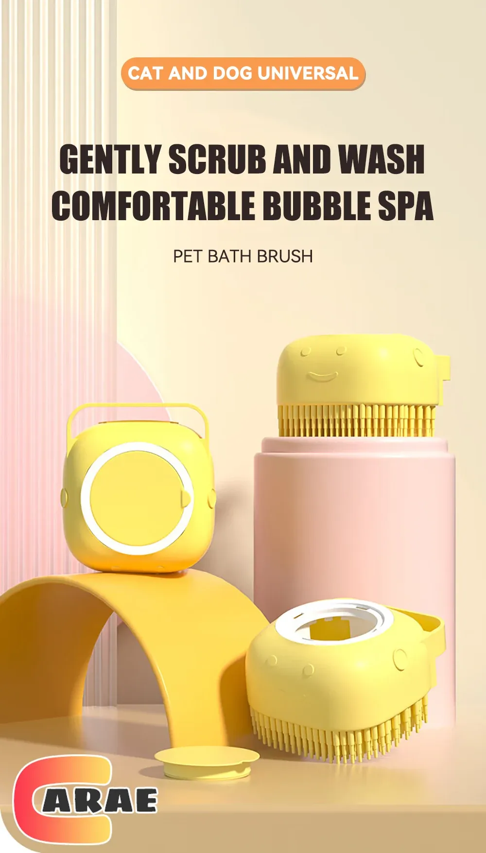 Brosse de bain en silicone pour animaux de compagnie, vue d'ensemble