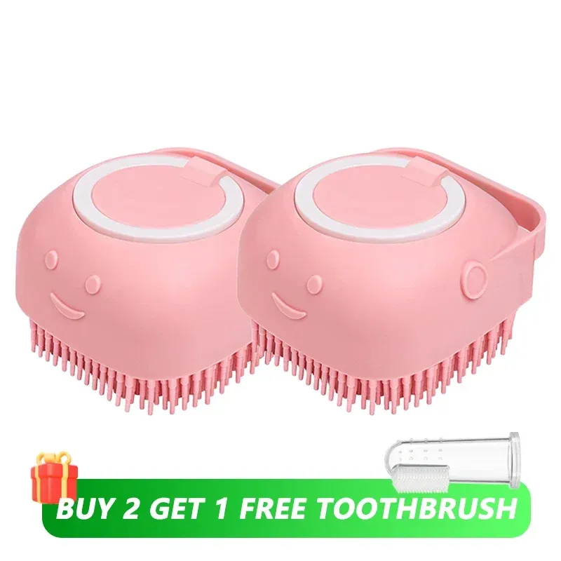 Brosse de bain en silicone souple pour animaux de compagnie, avec distributeur de shampoing, poils en caoutchouc massants, outil de toilettage pour chiens et chats 7