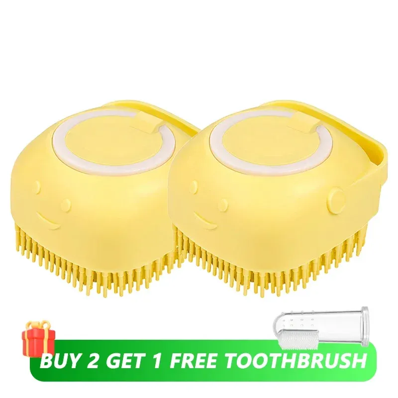 Brosse de bain en silicone souple pour animaux de compagnie, avec distributeur de shampoing, poils en caoutchouc massants, outil de toilettage pour chiens et chats 10