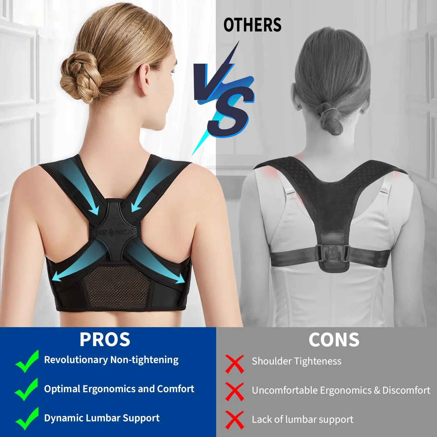 Détail des bretelles réglables du correcteur de posture
