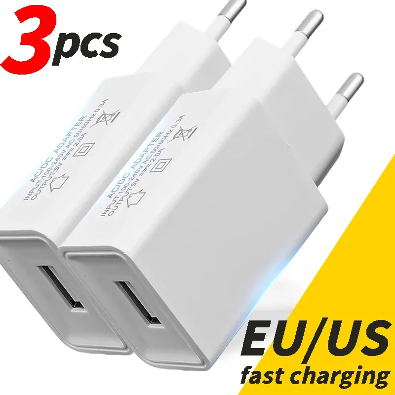Chargeur USB 5 V 2 A de voyage universel pour téléphone portable, compatible iPhone, Samsung, Xiaomi, Redmi et LG, prise murale EU/US