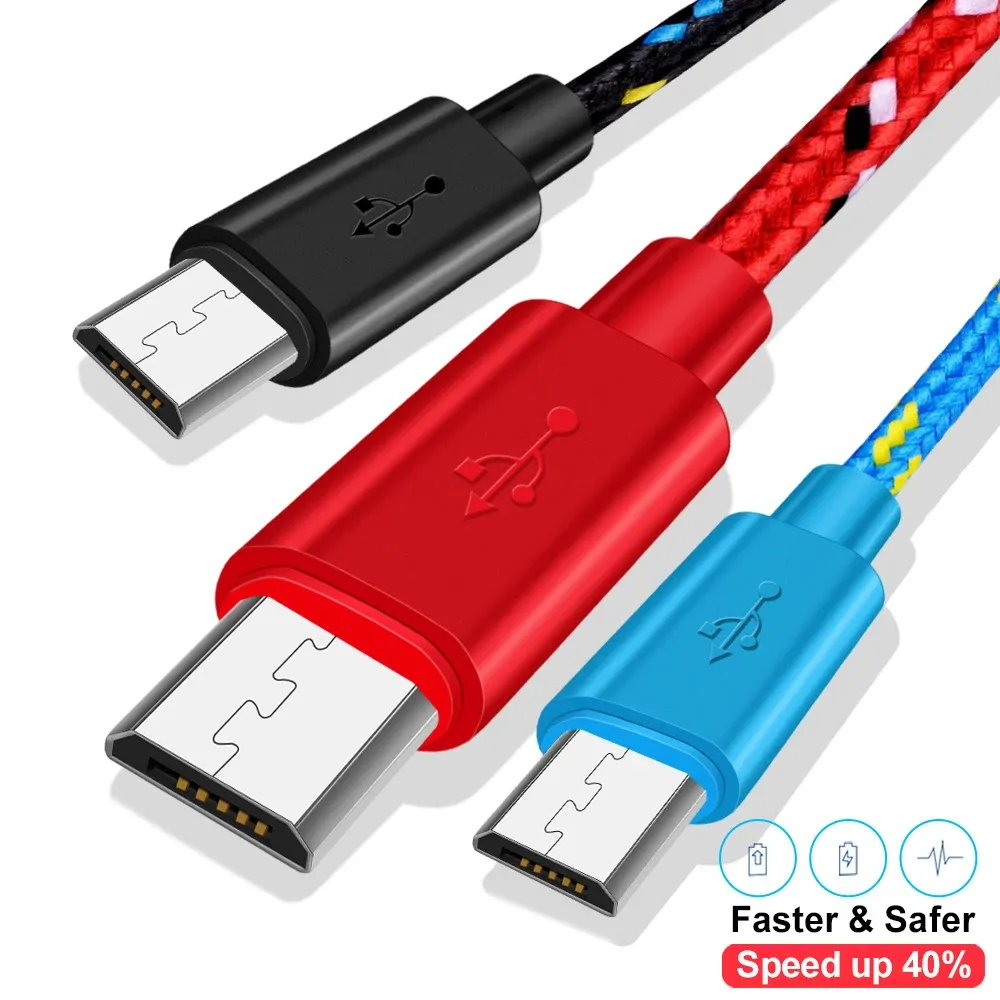 Câble Micro USB 1m/2m/3m, câble de synchronisation et de charge pour smartphones Android Samsung, Huawei, Xiaomi et HTC, câble Micro USB tressé en nylon 6