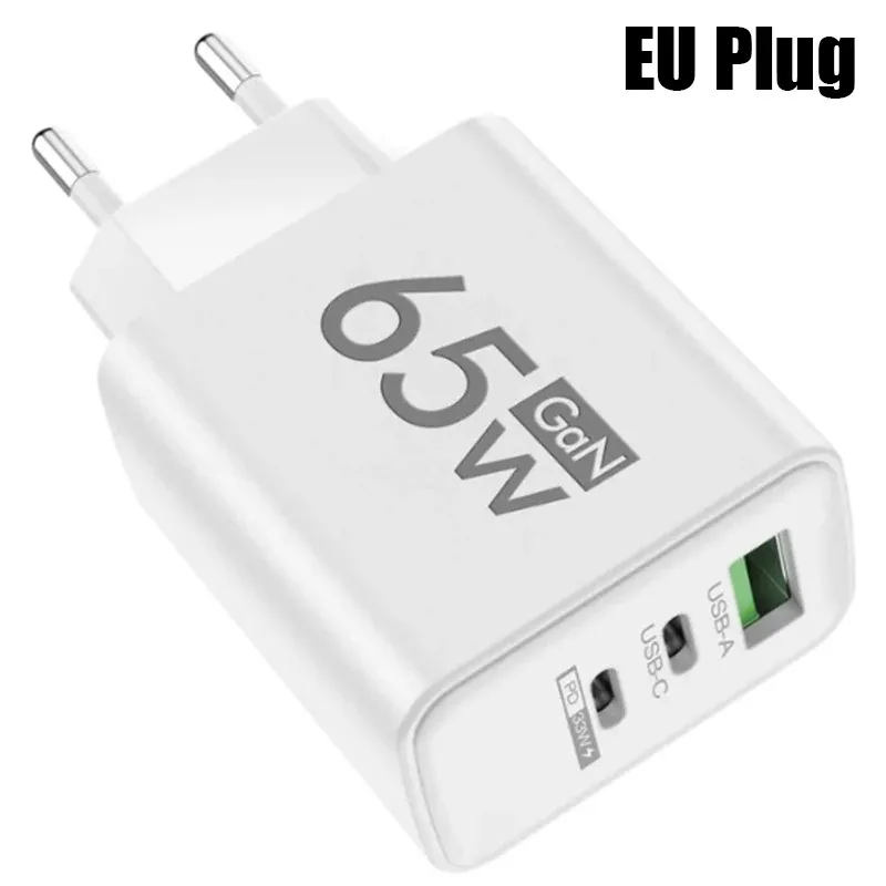 Chargeur mural GaN USB-C à charge rapide 65 W, Power Delivery 3.0, compatible iPhone 15, Xiaomi, Huawei et Samsung – Prises EU, KR, US 10