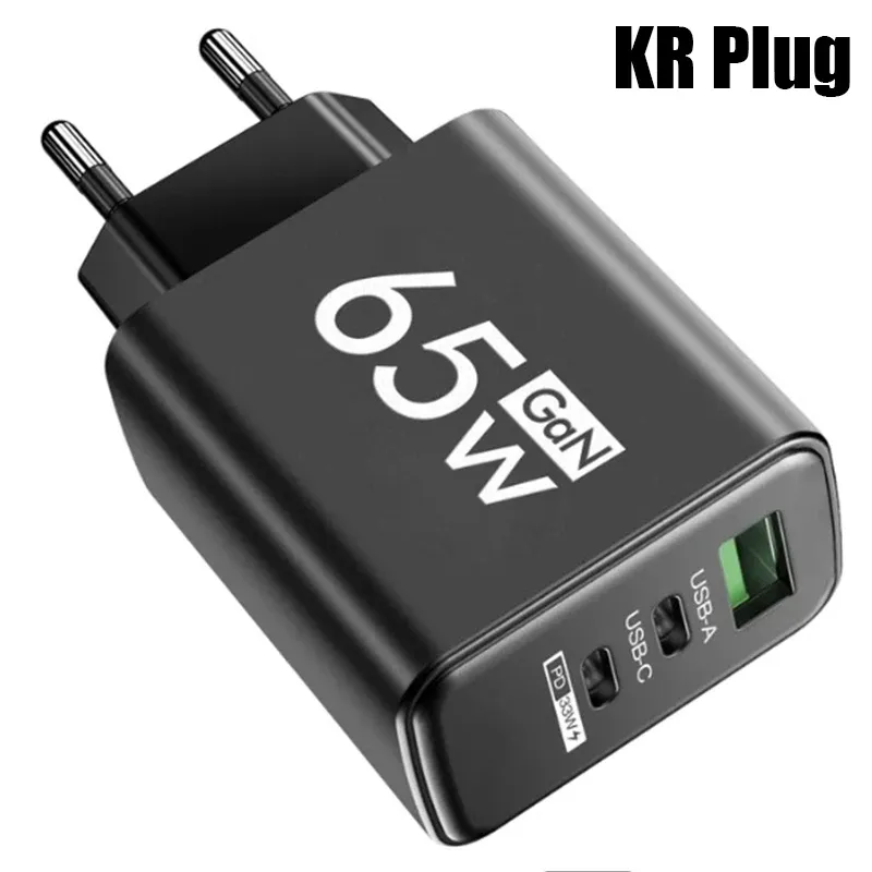 Chargeur mural GaN USB-C à charge rapide 65 W, Power Delivery 3.0, compatible iPhone 15, Xiaomi, Huawei et Samsung – Prises EU, KR, US 8