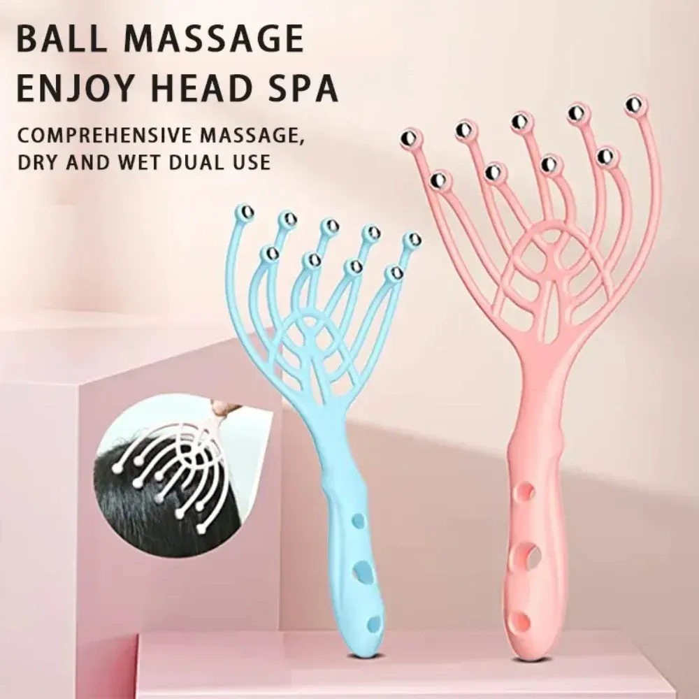 Masseur de cuir chevelu, peigne à cinq doigts, 9 griffes, boule en acier, relaxation manuelle, spa, soin capillaire anti-stress, 1 pièce - Image 1