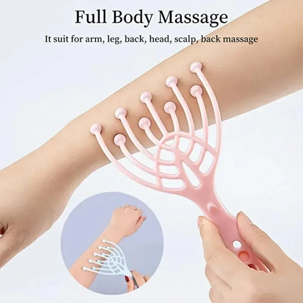 Masseur de cuir chevelu, peigne à cinq doigts, 9 griffes, boule en acier, relaxation manuelle, spa, soin capillaire anti-stress, 1 pièce 3